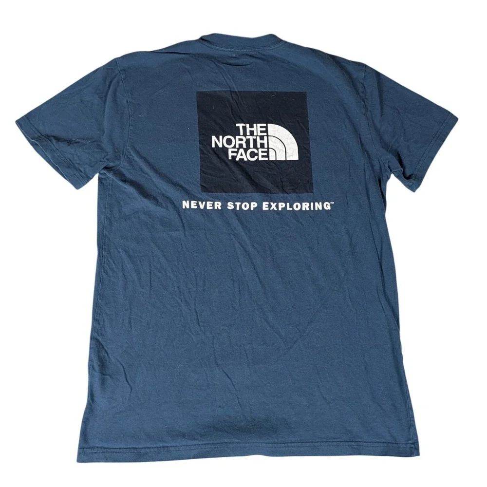 The North Face Mens Navy Blue Graphic T-Shirt Never Stop Exploring Logo Tee M